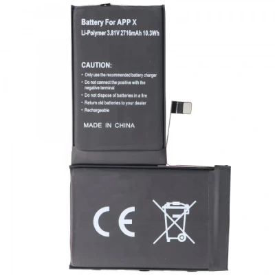 Afbeelding van Accu geschikt voor Apple iPhone X, Li Polymer, 3.81V, 2716mAh, 10.3Wh, ingebouwd, zonder gereedschap