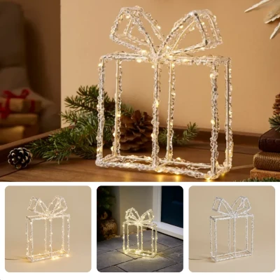 Afbeelding van Cheqo® Kerstverlichting Kado Cadeau Sfeerverlichting Kerstversiering Timerfunctie Op Batterijen 80 LED 23 cm Hoog Metalen Frame Acryl Voor Binnen en Buiten Kerstfiguur Gift