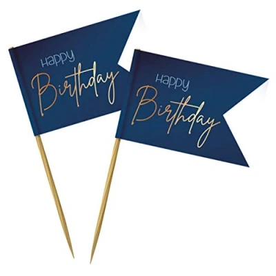 Afbeelding van Folat Prikkers Elegant True Blue Happy Birthday 36 stuks
