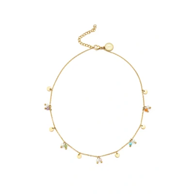 Afbeelding van SINGULARU Shamira halsketting. Staal met 18 karaat verguld en natuursteen, gekweekte parel. Sieraden voor dames.