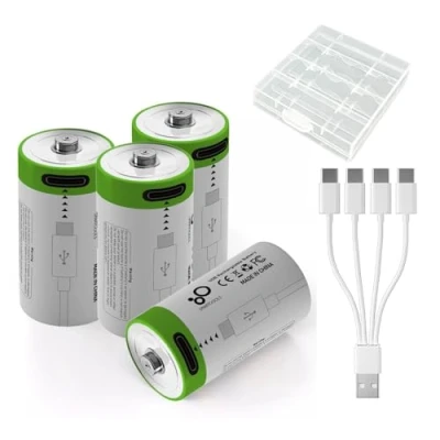 Afbeelding van 4 stuks oplaadbare USB CR2 lithium ion batterijen 3,7 V 300 mAh RCR2 CR15H270 15270 snel opladen 1,5 H 1200 cycli met type C aansluitkabel constante uitgang