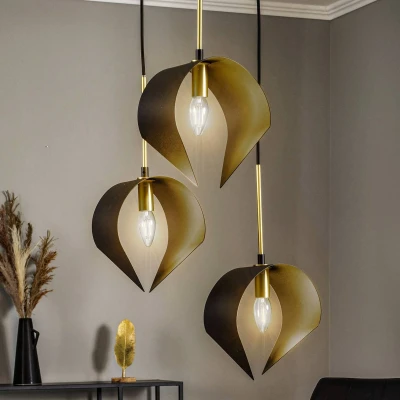 Afbeelding van Lucande hanglamp 3lichts staal E14 zandzwart