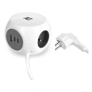 Afbeelding van ACT AC2425 Stekkerdoos Kubus 3 Sockets 30W Power Delivery 2x USB C 1x A Kabellengte 1,5 meter