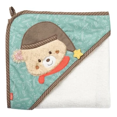 Afbeelding van Fehn 060324 Poncho met capuchon, katoen, schattige beertjes, meerkleurig