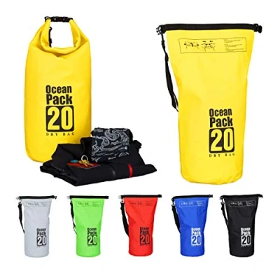 Afbeelding van Relaxdays Ocean Pack 20 liter waterdichte tas strandtas zeilen outdoor plunjezak geel
