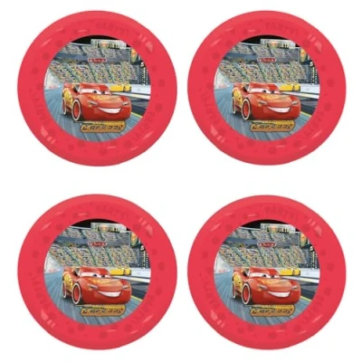 Image de Procos Assiettes Cars en plastique, 4 pièces, réutilisables, vaisselle de fête pour anniversaire ou à thème, voitures et véhicules