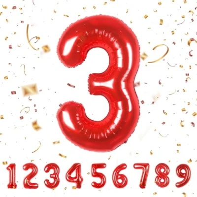 Afbeelding van Ballonnen verjaardag 3 jaar rood 101 cm ballon nummer verjaardagsdecoratie vliegen met helium