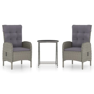 Afbeelding van 3 delige Bistroset poly rattan en glas grijs
