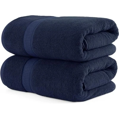 Afbeelding van Utopia Towels Set van 2 grote katoenen badhanddoeken met haak om op te hangen, saunahanddoeken, 80 x 200 cm (marineblauw)