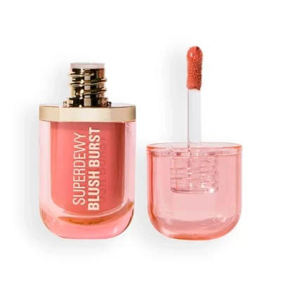 Image de Revolution Superdewy Liquid Blush Burst, Fard à joues liquide pigmentation buildable, formule sérum aux peptides et acide hyaluronique, Vegan, Peach Spritz, 4.2 ml