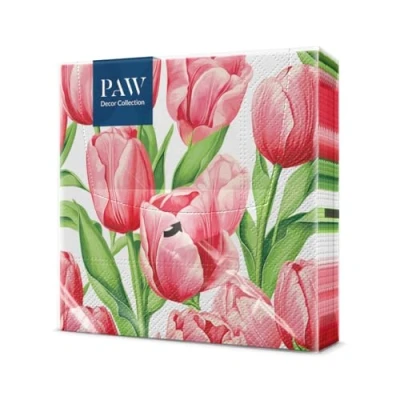 Afbeelding van PAW Papieren servetten, 3 laags (33 x 33 cm), 20 stuks, perfect voor Pasen, feesten, lente en vieringen, tafelkleed, kleurrijk tijd van de tulpen