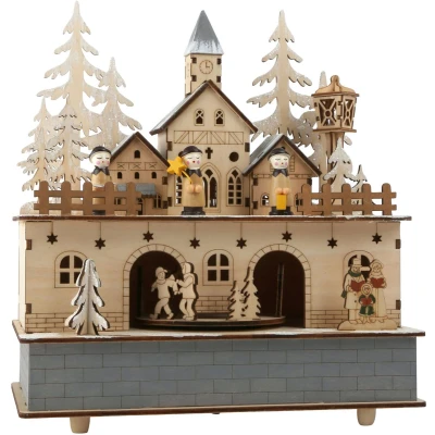 Afbeelding van Small Foot Houten Muziekdoos Kerstdorp met Licht