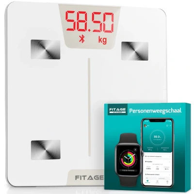 Afbeelding van FITAGE Weegschaal Personenweegschaal Digitaal Slimme met 17x Lichaamsanalyse Weegschalen App Wit