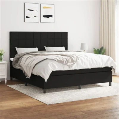 Image de vidaXL Sommier à lattes de lit avec matelas Noir 180x200 cm Tissu