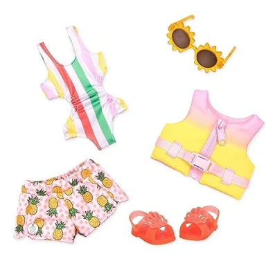 Afbeelding van Glitter Girls Deluxe poppenkleding 36 cm strand en zwembadkleding zwemkleding zonnebril reddingsvest accessoires voor poppen, speelgoed vanaf 3 jaar