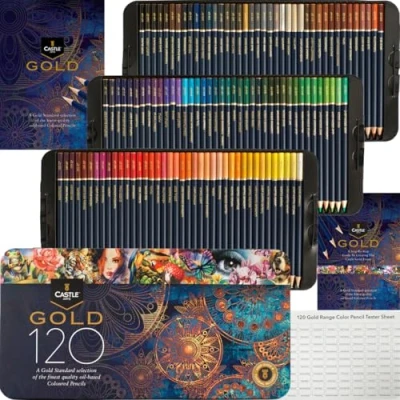Afbeelding van Castle Art Supplies Gouden standaard 120 kleurpotloden set Kwaliteit op olie gebaseerde gekleurde kernen blijven scherper, sterker tegen breuk Voor volwassen artiesten, coloristen In presentatie Tin Box