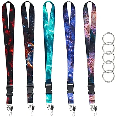 Afbeelding van LBING Sleutelkoord met 5 afneembare sleutelhanger, sleutelkoord, badge, mobiele telefoonkabel voor telefoon, USB, flashdrives, identiteitskaart, kantoor,, Meerkleurig