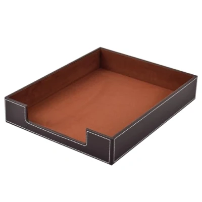 Afbeelding van Lederen brievenbak, kantoorbenodigdheden, organizer voor post, bestanden, tijdschriften, sieraden, cosmetica, stapelbare opbergdoos kantoor, café,