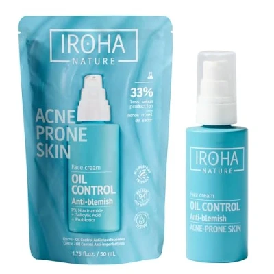 Afbeelding van IROHA NATURE Anti onzuiverheden olie crème met salicylzuur, zink PCA en niacinamide Acne gevoelige gezichtscrème Vermindert korrels hydrateert 94% natuurlijke ingrediënten