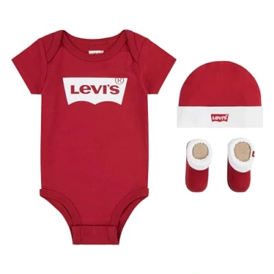 Image de Levi&#039;s Kids Classic Batwing Infant Hat Bodysuit Bootie Set 3Pc Bébé Garçon Red 6 12 Mois