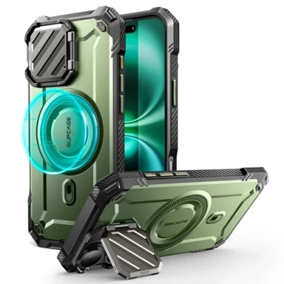 Afbeelding van SUPCASE UB Pro MagXT Hoesje Geschikt voor Apple iPhone 16 Back Cover met Camera Protector Kickstand Compatibel MagSafe Extra Bescherming Groen