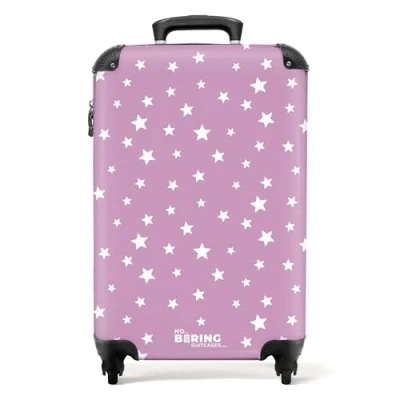 Afbeelding van NoBoringSuitcases.com® Handbagage koffer lichtgewicht Reiskoffer trolley Witte sterren op paarse achtergrond Rolkoffer met wieltjes Past binnen 55x40x20 en 55x35x25