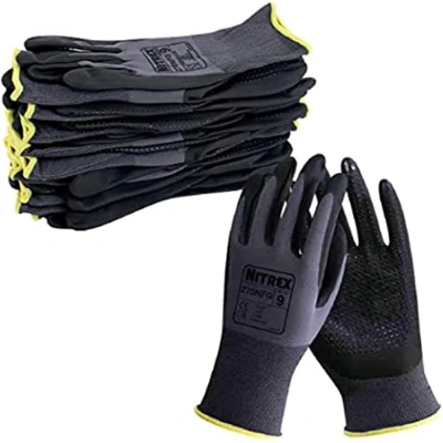 Afbeelding van Unigloves Nitrex 270NFG herbruikbare handschoenen met nitrilschuim coating, nylon voering en verbeterde handpalmafdekking, grijs/zwart, 10 paar