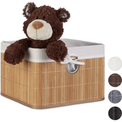 Afbeelding van Relaxdays opbergmand bamboe opvouwbare mand stof decoratie kastmand Naturel
