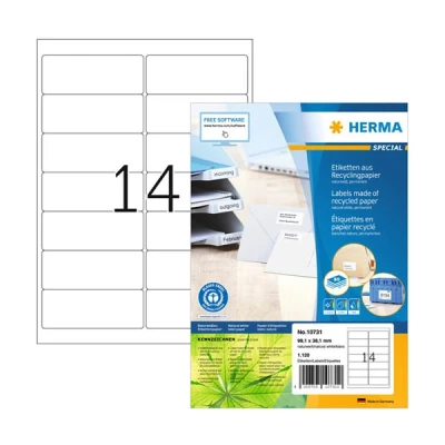 Image de Herma 10731 étiquettes universelles recyclées A4 99,1 x 38,1 mm (1120 étiquettes) blanc