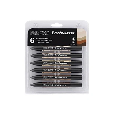 Afbeelding van Winsor &amp; Newton 0290036 Borstelmarkers (huidtinten voor tekeningen, kalligrafie, design en lay out, streepvrij tekenen met hoek penseelpunt) 6 stuks