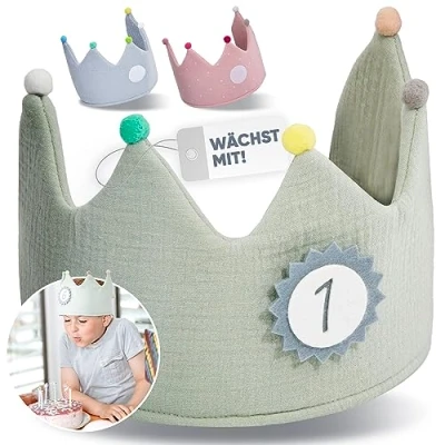 Afbeelding van NeLi Verjaardagskrans voor meisjes en jongens, chiffon met cijfers van 1 tot 9 klittenbandsluiting in drie kleuren (mint)