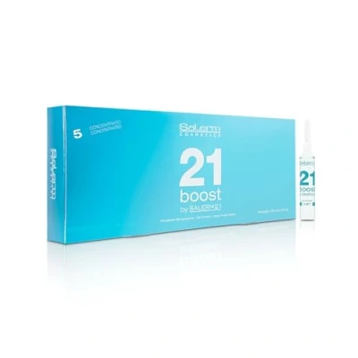 Afbeelding van Salerm Geconcentreerd haarmasker 21 boost hydraterende haarampullen 8 x 13 ml herstelt het haar Met thermische bescherming anti vervuiling en kroes