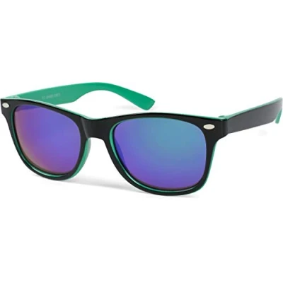 Afbeelding van styleBREAKER Kids Nerd zonnebril met kunststof Frame en polycarbonaat glazen, klassiek retro design, 09020056, zwart/groen montuur, reflecterend grijs glas, zwart groen / glas