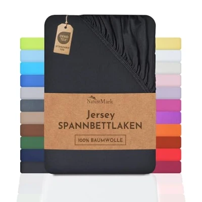 Afbeelding van NatureMark Hoeslaken van 100% jersey Kwaliteit conform aan de Oeko Tex Standard 100, katoen, zwart, 180 x 200 cm