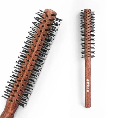 Afbeelding van Ronde borstel voor heren het gladmaken van de föhn en ontwarren haar, haarborstel met speciale noppen, echt houten baard haar (medium)