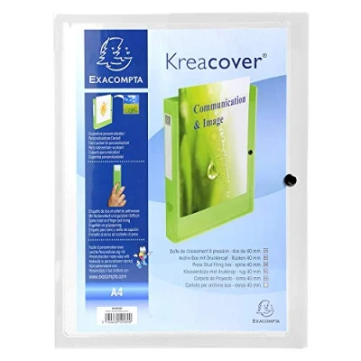 Image de Boîte Exacompta classeur à Pression Dos 4cm Kreacover Transparent Blanc