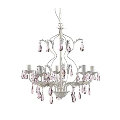 Afbeelding van Kroonluchter Kate, 5 lamps wit, rosé kristallen
