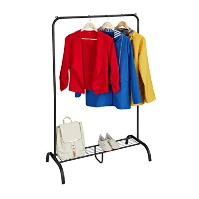 Afbeelding van Relaxdays kledingrek staal met opbergruimte garderoberek 1 stang diverse kleuren zwart