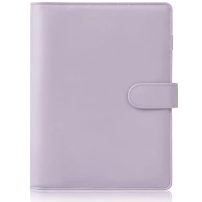 Afbeelding van HAUTOCO PU lederen A5 ringband afdekking voor navulpapier, navulbaar notitieboek planner organizer bindmiddel met magnetische gespsluiting, paars