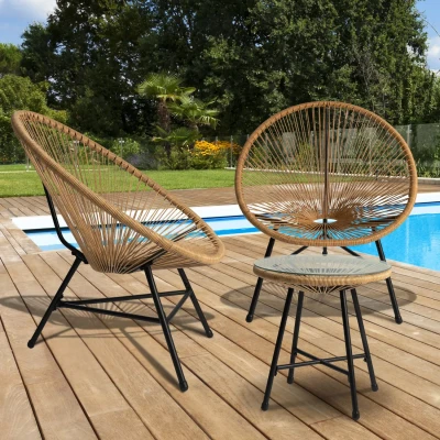 Image de Salon de jardin IZMIR table et 2 fauteuils oeuf cordage effet rotin