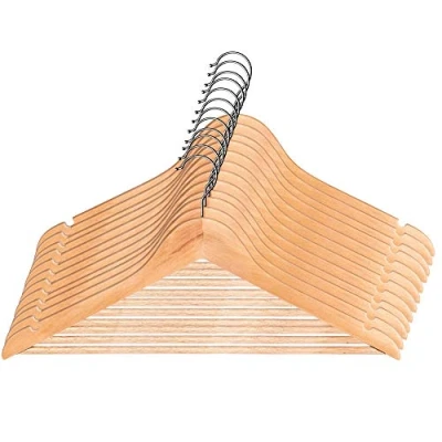 Afbeelding van KADAX Kleerhanger met twee groeven, hout, kledinghanger voor kleding, overhemd, pak, broek, rok, 360 graden draaibare haak van metaal, ruimtebesparend, jasbeugel (12)