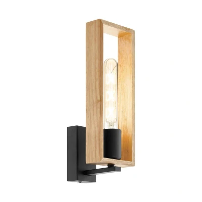 Afbeelding van wandlamp Littleton zwart/bruin Bruin Hout EGLO