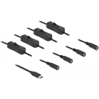 Afbeelding van Delock 86802 Kabeladapter USB Type C 4 x DC 5,5 2,1 mm Zwart (1 m), Stroomkabel