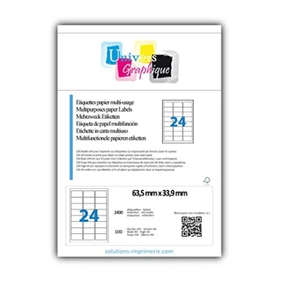 Afbeelding van 2400 etiketten, 63,5 x 33,9 mm, L7159, multifunctionele etiketten voor printers, 100 vellen met 24 (L7159), zak van stuks, fabrikant: Univers Graphic, factuur btw