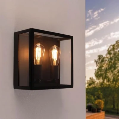 Afbeelding van Ledvion Wandlamp buiten, Zwart, Voor Twee E27 Fitting, IP44, Buitenlamp, Buitenverlichting, Tuinverlichting, Gevel Verlichting, Buitenwandlamp, Wand lamp