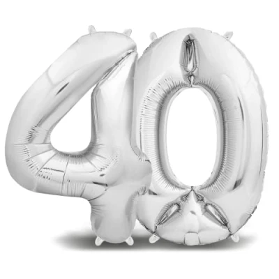 Afbeelding van envami® Opblaasbare cijferballon, zilverkleurig, 100 cm, reusachtige ballon, zweeft met helium, verjaardagsdecoratie (nummer 40)