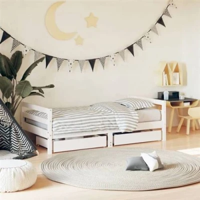 Afbeelding van Kinderbedframe Met Lades 80X200 cm Massief Grenenhout Zwart 80 x 160 / Wit