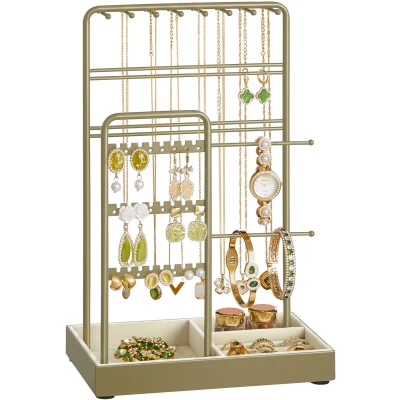 Afbeelding van SONGMICS JJS021C02 Sieradenstandaard, metalen frame, fluwelen sieradendienblad, opslag voor halskettingen, armbanden, oorbellen, ringen, cadeau idee, lauriergroen