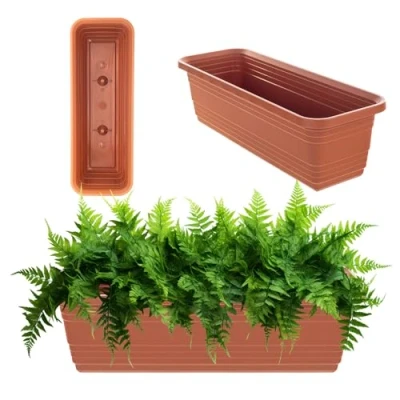 Afbeelding van KADAX Balkonplantenbak van weerbestendig kunststof, balustrade voor het kweken bloemen, kruiden en planten (baksteenrood, 50 cm)