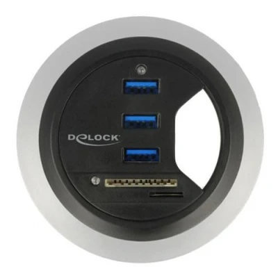 Image de Delock In Desk Hub 3 Port USB 3.0 + 2 Slot SD Card Reader Concentrateur (hub) x SuperSpeed de bureau